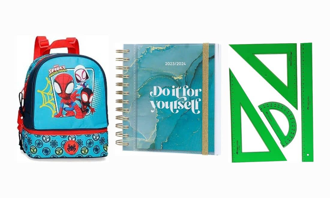 mochila agenda e conjunto de transferidor régua e esquadro