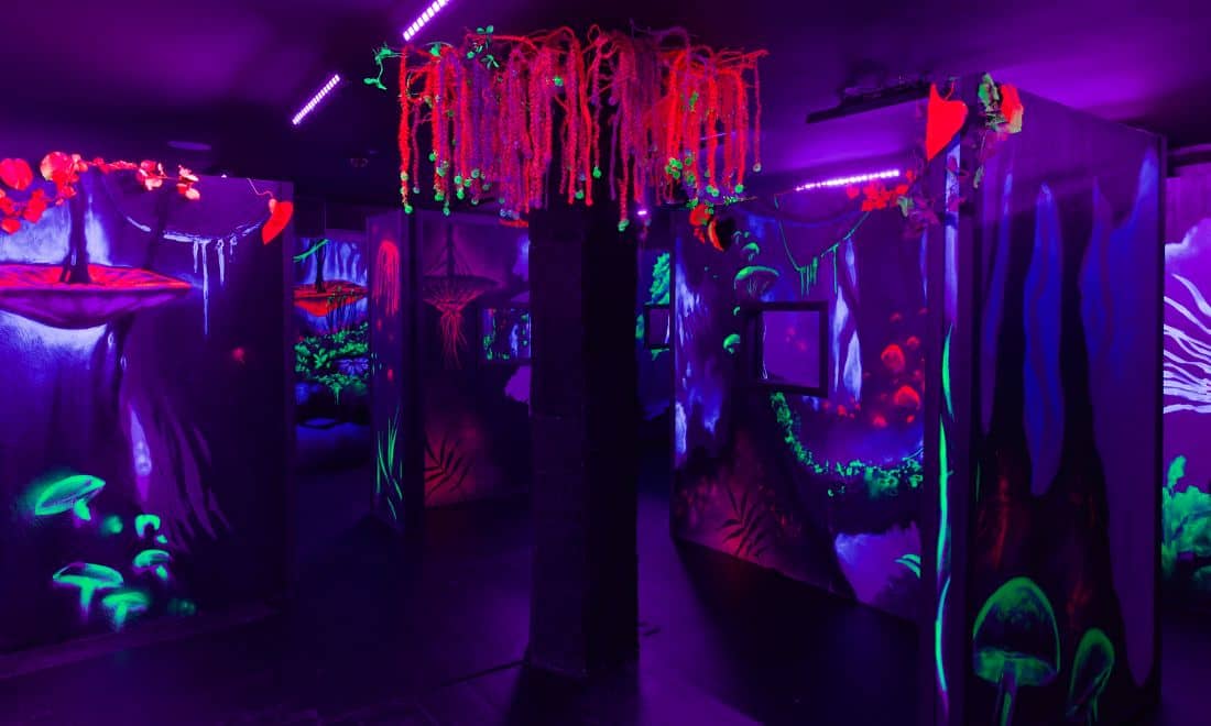 InFun InPark LaserTag II arena luzes neon cogumelos