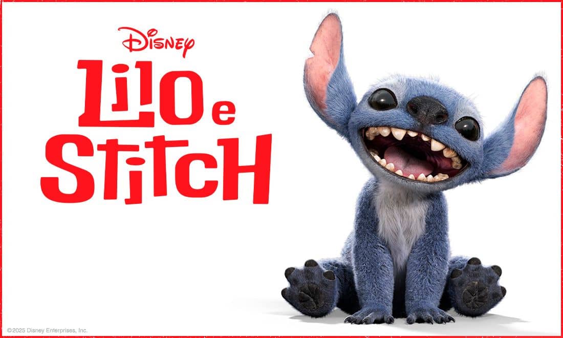 Disney Lilo & Stitch imagem Stitch em fundo branco com nome do filme direitos de autor