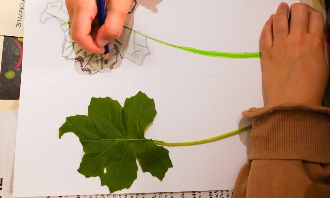 EGEAC Museu de Lisboa atividades apra crianças férias de verão criança com folha de papel com folhas naturais pintar