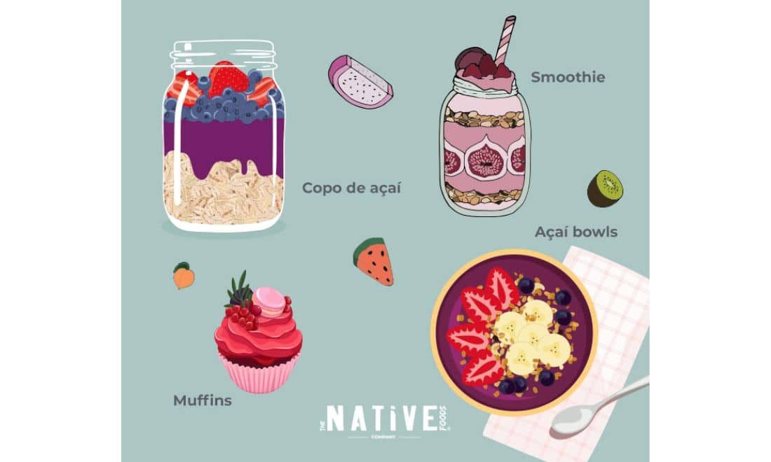 Native Foods Açaí pequeno-almoço para crianças saudável várias formas de consumo de açaí superalimento vegan e nutritivo