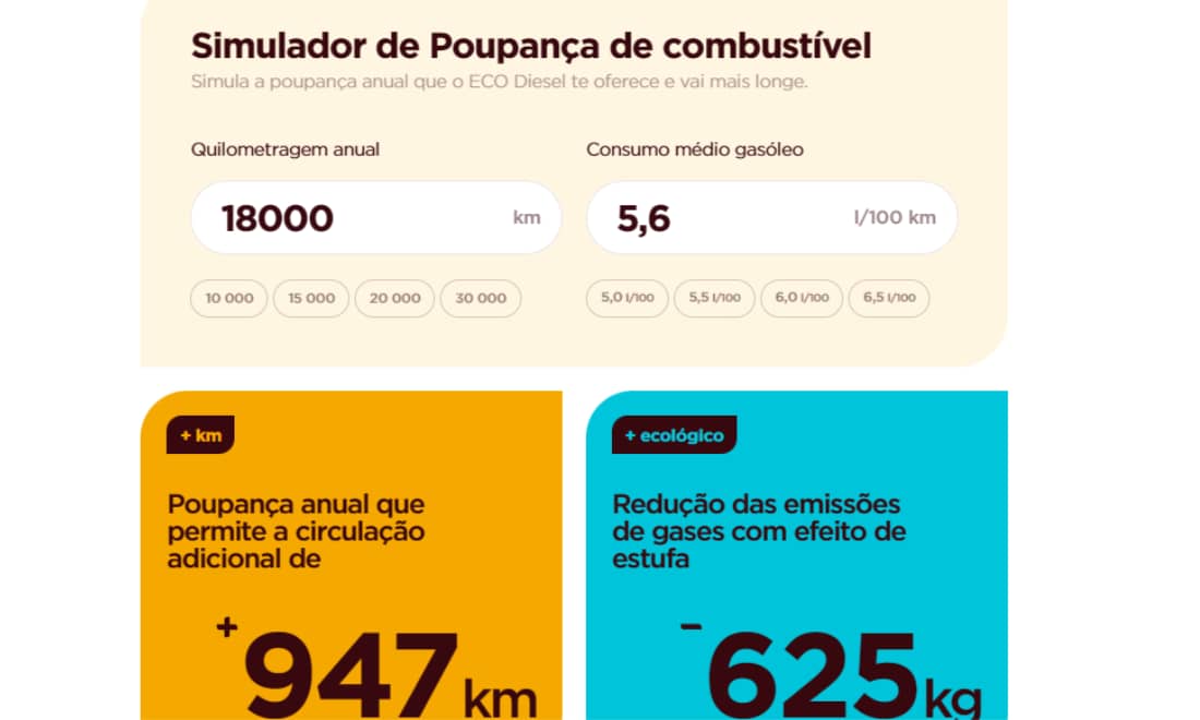 simulador de poupança e combustível PRIO ECO Diesel
