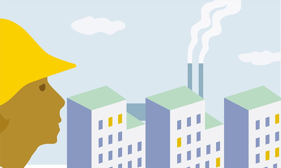 CESAM educação infantil poluição ilustração edifícios fumo chaminé obras