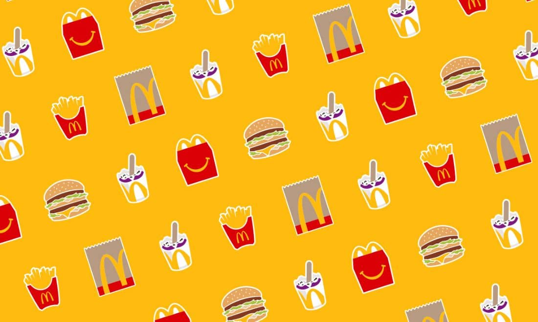 ícones dos sacos, gelados, hamburgueres, batatas e pacotes happy meal da mcdonalds